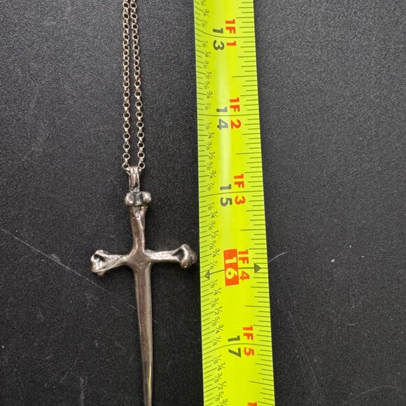 Souvenir Jewelry Bone Cross Sword Necklace Sterling Silver - Picture 4 of 5
